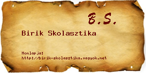 Birik Skolasztika névjegykártya